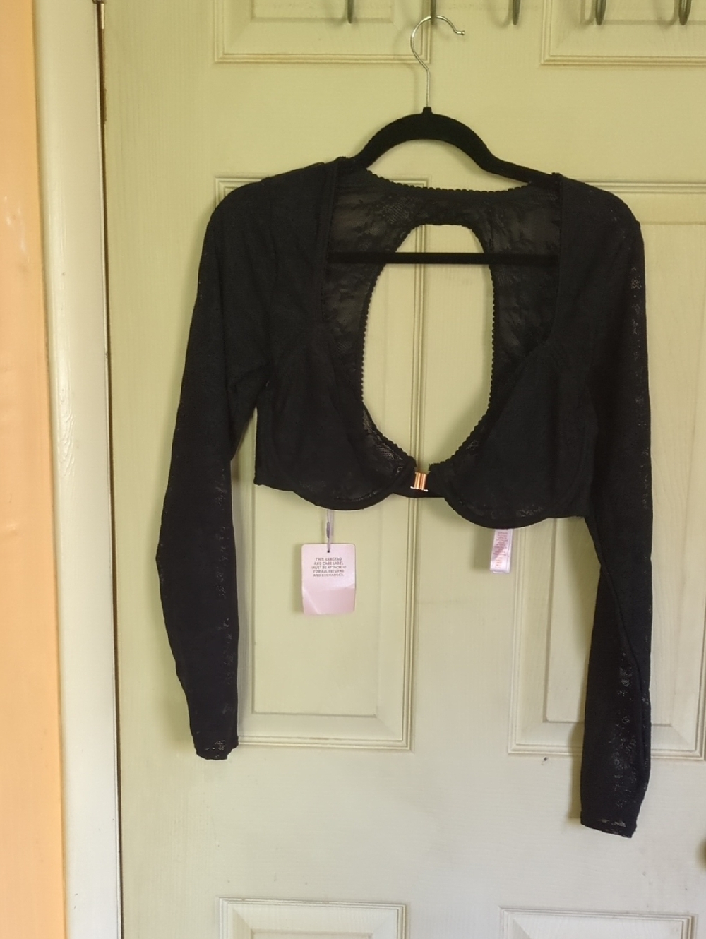 NWT Savage X Fenty Black XL Lace Cropped Top Clasp Front Adjustable Back